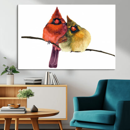 67752-MGV-CV-36X24-Cardinal Couple Wall Art – Male and Female Cardinal Canvas Print, Romantic Bird Artwork for Nature Lovers, Living Room, Bedroom,