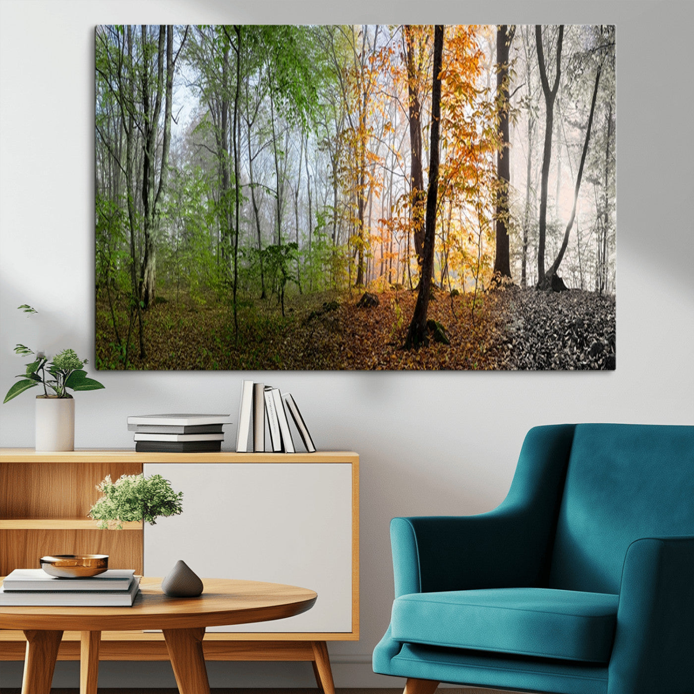 95317-MGV-CV-36X24-Four Seasons Forest Wall Art – Panoramic Nature Canvas Print Showing Spring, Summer, Autumn and Winter Landscape for Living Room,
