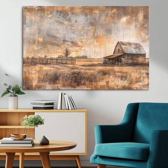 FARM2-MGV-CV-36X24-Rustic Farmhouse Wall Art Canvas Print, Framed Old Barn Art Picture Print, Southwestern Farmhouse Perfect Rustic Decor Artwork