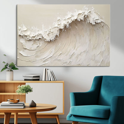 45175-MGV-CV-36X24-Textured Wave Wall Art Canvas Print, Framed Minimal Seascape Art Picture Print, Elegant Wave Perfect Modern Coastal Decor Artwork
