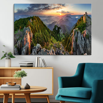 51582565-MGV-CV-36X24-Mountain Sunrise Panorama Wall Art – Scenic Landscape Canvas Print, Hiking Adventure Nature Photography, Large Mountain Range Wall