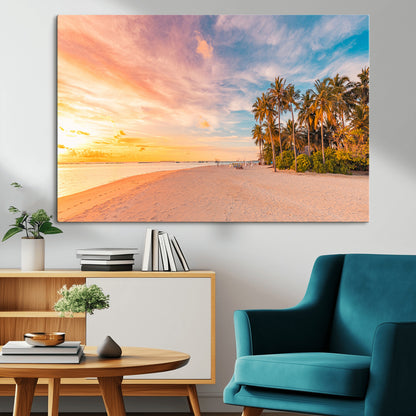 41542880-MGV-CV-36X24-Tropical Beach Wall Art Canvas Print, Framed Palm Trees Art Picture Print, Sunset Shore Perfect Tropical Coastal Decor Artwork
