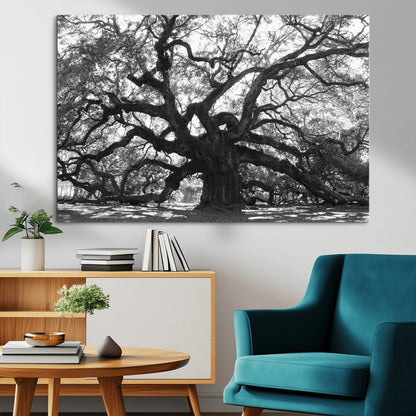 81655611-MGV-CV-36X24-Ancient Oak Wall Art Canvas Print, Framed Twisted Branches Art Picture Print, Gnarled Tree Perfect Moody Nature Decor Artwork
