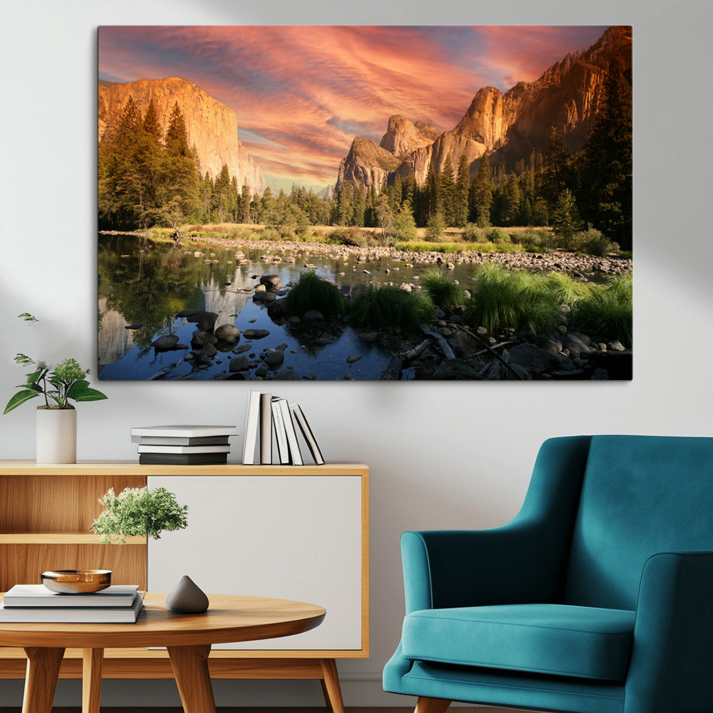 31199457-MGV-CV-36X24-Yosemite Valley Wall Art Canvas Print, Framed El Capitan Art Picture Print, Sunset Sky Perfect Vibrant Western Decor Artwork