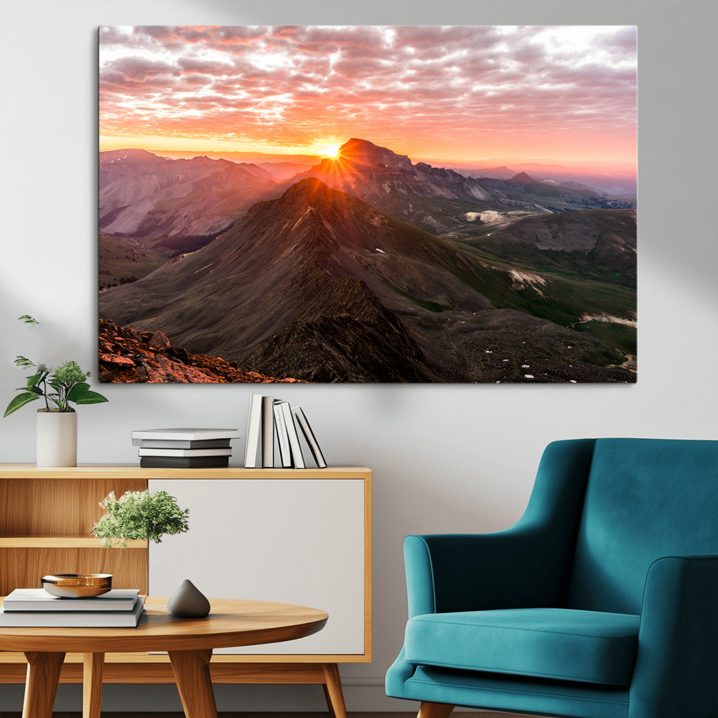 50957419-MGV-CV-36X24-Mountain Sunrise Wall Art Canvas Print, Framed Alpine Ridge Art Picture Print, Mountain Range Perfect Vibrant Rustic Decor Artwork