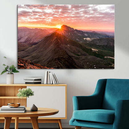 50957419-MGV-CV-36X24-Mountain Sunrise Wall Art Canvas Print, Framed Alpine Ridge Art Picture Print, Mountain Range Perfect Vibrant Rustic Decor Artwork