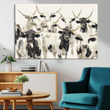 52947970-MGV-CV-36X24-Texas Longhorn Wall Art Canvas Print, Framed Cattle Herd Art Picture Print, Herd Portrait Perfect Modern Farmhouse Decor Artwork