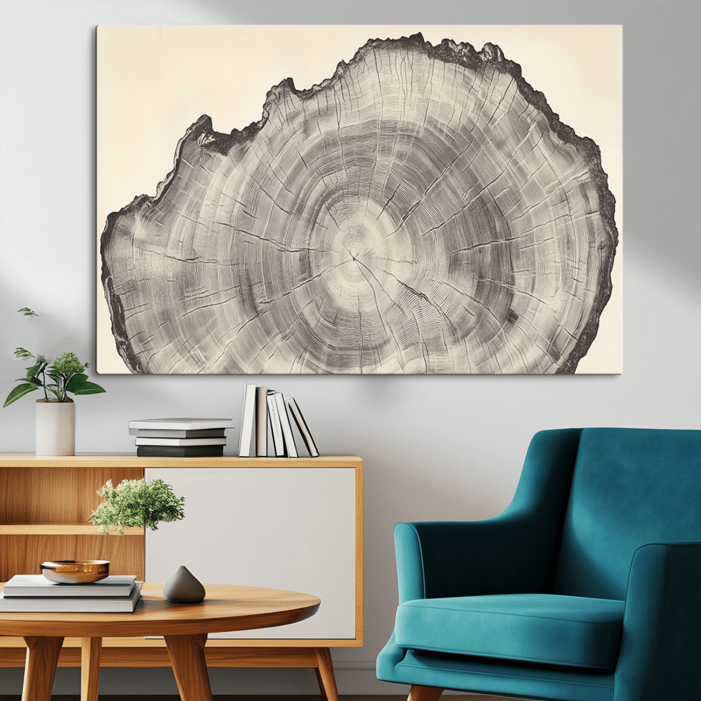 98921313-MGV-CV-36X24-Tree Ring Wall Art Canvas Print, Framed Wood Slice Art Picture Print, Minimalist Wood Perfect Rustic Academic Decor Artwork