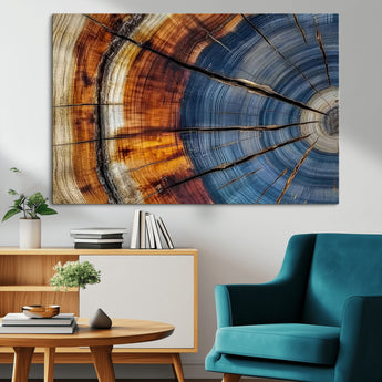 96890915-MGV-CV-36X24-Abstract Tree Ring Wall Art – Rustic Nature Canvas Print with Wood Grain Texture, Modern Earth Tone Artwork for Office, Living
