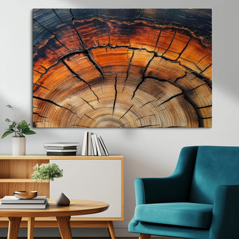 65909987-MGV-CV-36X24-Rustic Tree Ring Wall Art – Nature Inspired Wooden Texture Canvas Print, Modern Abstract Artwork for Living Room, Bedroom, Office