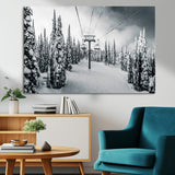 31156828-MGV-CV-36X24-Snowy Pines Wall Art Canvas Print, Framed Ski Lift Art Picture Print, Winter Forest Perfect Moody Lodge Decor Artwork