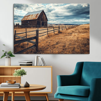 69356982-MGV-CV-36X24-Old Barn Wall Art Canvas Print, Framed Rustic Fence Art Picture Print, Wooden Farmhouse Perfect Rustic Farmhouse Decor Artwork