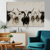 12027562-MGV-CV-36X24-Longhorn Cattle Wall Art Canvas Print, Framed Bison Herd Art Picture Print, Cattle Group Perfect Rustic Farmhouse Decor Artwork
