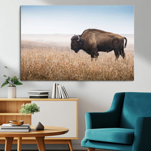 91267849-MGV-CV-36X24-Wild Bison Wall Art Canvas Print, Framed Bison in Prairie Art Picture Print, Rustic Western Perfect Rustic Western Decor Artwork
