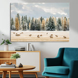 64188182-MGV-CV-36X24-Elk Herd Wall Art Canvas Print, Framed Snowy Forest Art Picture Print, Forest Elks Perfect Neutral Rustic Decor Artwork