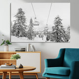 55003599-MGV-CV-36X24-Snowy Ski Lift Wall Art Canvas Print, Framed Winter Forest Art Picture Print, Ski lift Ride Perfect Winter Lodge Decor Artwork