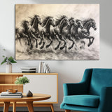 56089591-MGV-CV-36X24-Galloping Horses Wall Art Canvas Print, Framed Wild Stallions Art Picture Print, Horse Herd Sketch Perfect Monochrome Dynamic