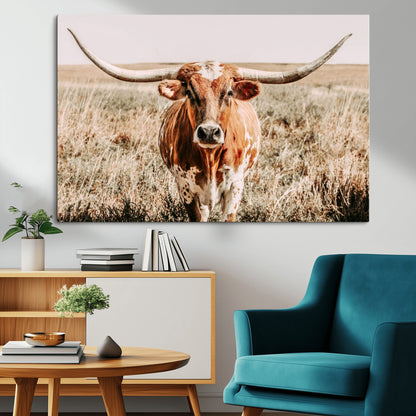 54986862-MGV-CV-36X24-Majestic Longhorn Wall Art – Canvas Print of Graceful Strength & Bold Spirit, Wild Plains Beauty Nature Inspired Rustic Decor for