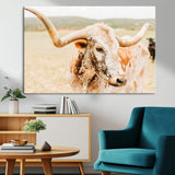 21060648-MGV-CV-36X24-Texas Longhorn Wall Art Canvas Print, Framed Speckled Cow Art Picture Print, Rustic Bull Perfect Rustic Western Decor Artwork