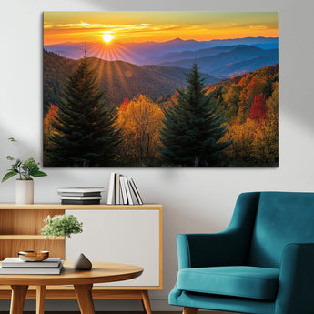 36964931-MGV-CV-36X24-Autumn Mountains Wall Art Canvas Print, Framed Sunset Glow Forest Art Picture Print, Golden Trees Perfect Vibrant Nature Decor