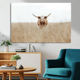 20927060-MGV-CV-36X24-Texas Longhorn Wall Art Canvas Print, Framed Lone Cattle Art Picture Print, Longhorn Bull Perfect Rustic Western Decor Artwork