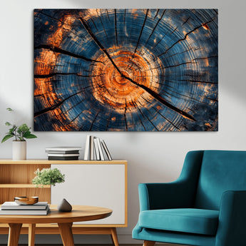 81894502-MGV-CV-36X24-Burnt Wood Wall Art Canvas Print, Framed Aged Timber Art Picture Print, Rustic Tree Slice Perfect Rustic Decor Artwork for Home,