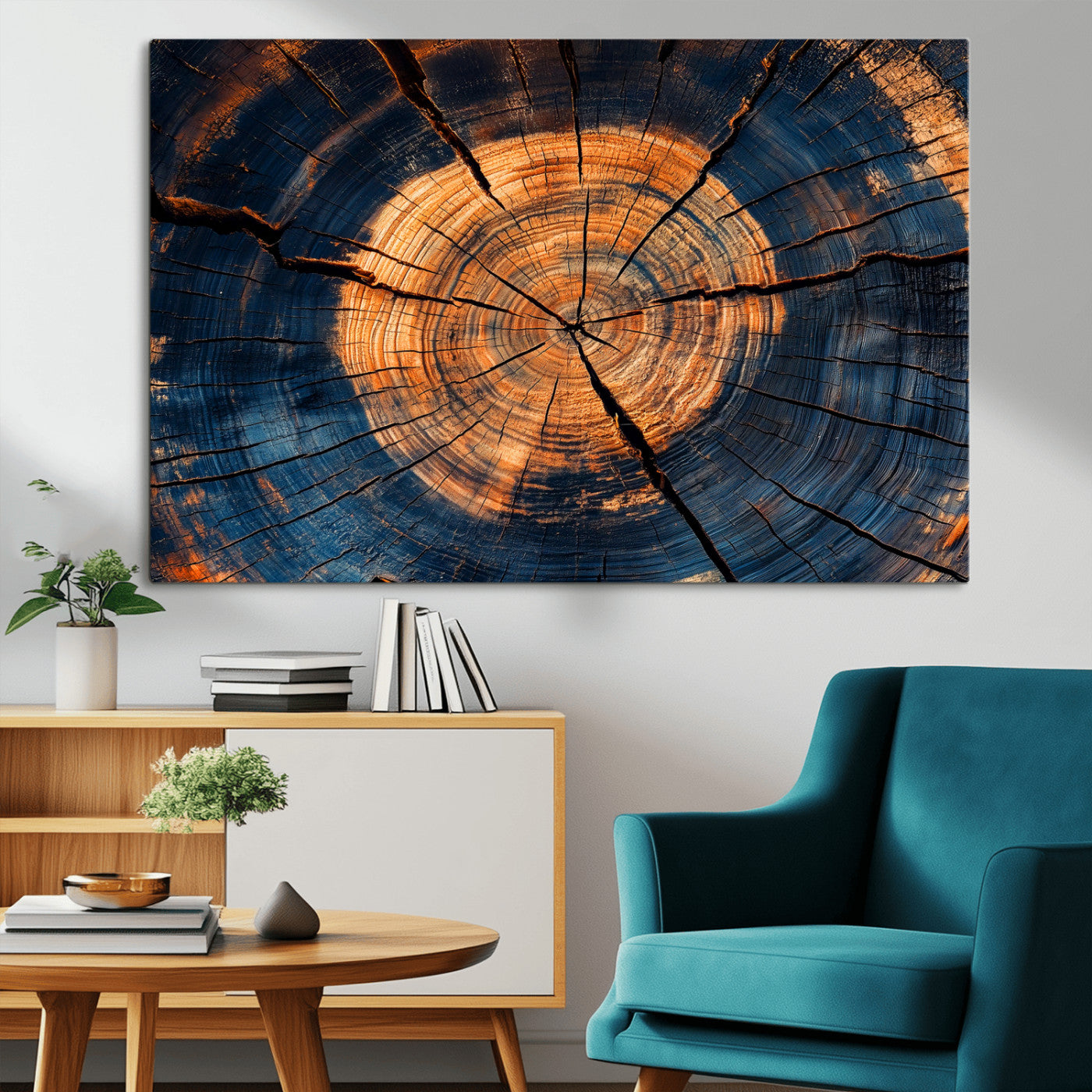 18975622-MGV-CV-36X24-Burnt Wood Wall Art Canvas Print, Framed Aged Timber Art Picture Print, Rustic Tree Slice Perfect Rustic Decor Artwork for Home,