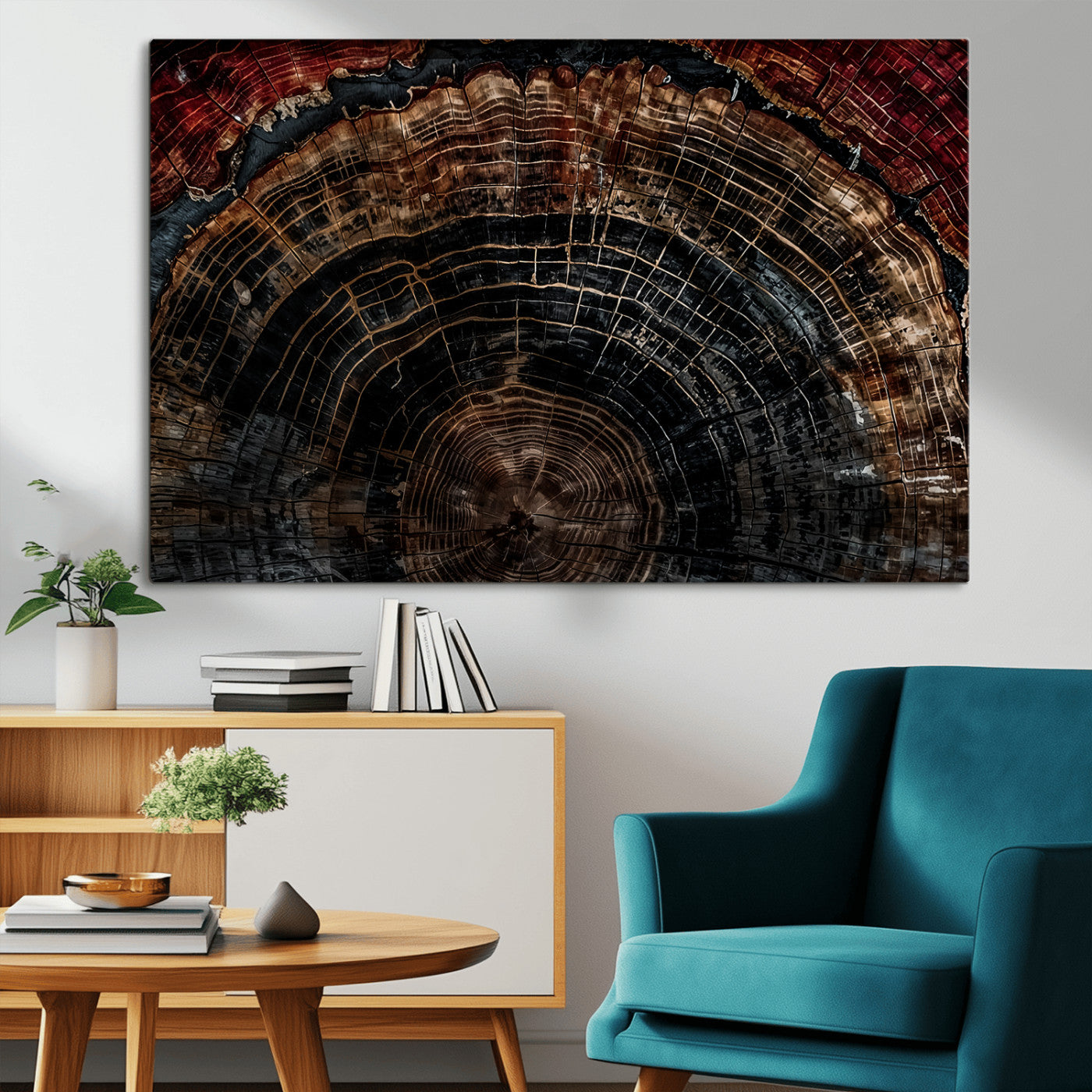 43686762-MGV-CV-36X24-Dark Wood Ring Wall Art Canvas Print, Framed Abstract Wood Tree Art Picture Print, Rustic Tree Slice Perfect Rustic Decor Artwork