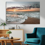 40632752-MGV-CV-36X24-Ocean Sunset Wall Art Canvas Print, Framed Beach Waves Art Picture Print, Coastal Scene Perfect Coastal Decor Artwork