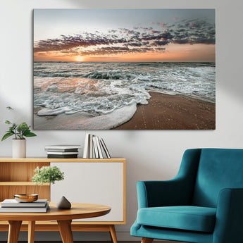 40632752-MGV-CV-36X24-Ocean Sunset Wall Art Canvas Print, Framed Beach Waves Art Picture Print, Coastal Scene Perfect Coastal Decor Artwork