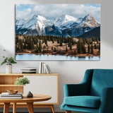 36247746-MGV-CV-36X24-Snowy Peaks Wall Art Canvas Print, Framed Alpine Lake Art Picture Print, Pine Forest Perfect Alpine Wilderness Decor Artwork