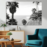 89458520-MGV-CV-36X24-Palm Trees Wall Art Canvas Print, Framed Coastal View Art Picture Print, Ocean Horizon Perfect Monochrome Coast Decor Artwork