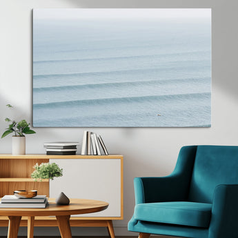 47814787-MGV-CV-36X24-Ocean Waves Wall Art Canvas Print, Framed Solo Surfer Art Picture Print, Wave Lines Perfect Minimalist Ocean Decor Artwork
