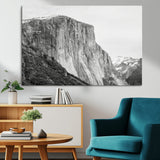 39393420-MGV-CV-36X24-El Capitan Wall Art Canvas Print, Framed Yosemite Cliff Art Picture Print, Monochrome Mountain Perfect Monochrome Sierra Decor