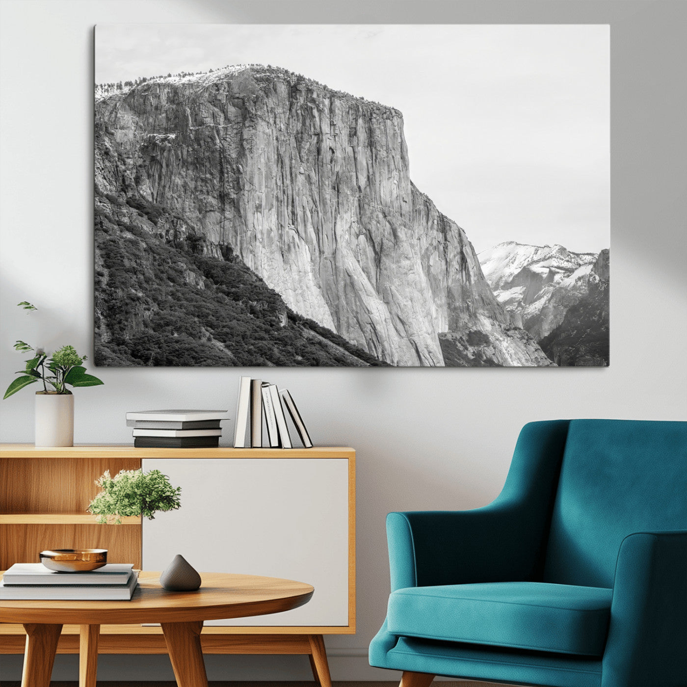 39393420-MGV-CV-36X24-El Capitan Wall Art Canvas Print, Framed Yosemite Cliff Art Picture Print, Monochrome Mountain Perfect Monochrome Sierra Decor