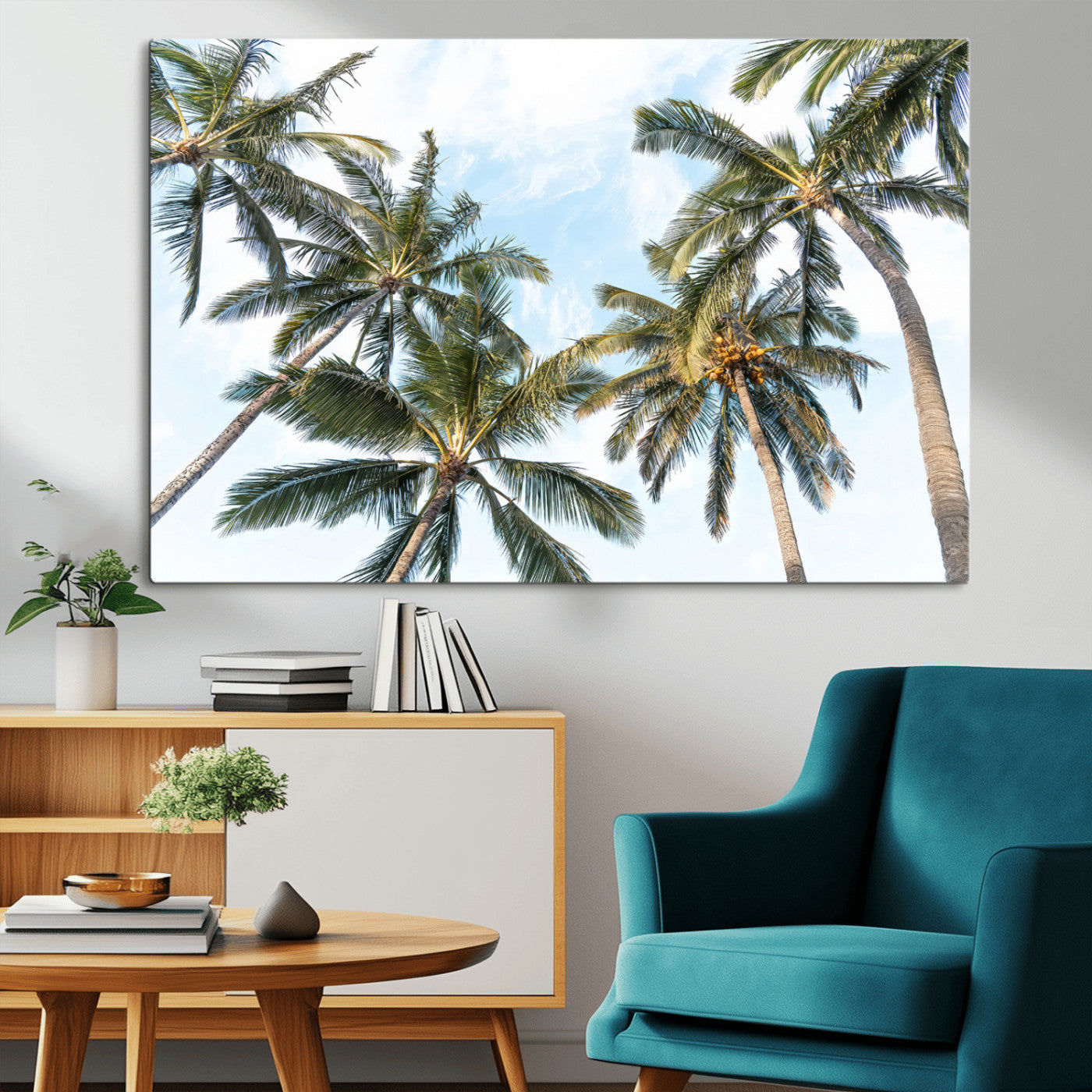 87247012-MGV-CV-36X24-Skyward Palm Trees Wall Art Canvas Print, Framed Tropical Sky Art Picture Print, Coconut Palm Perfect Tropical Skyview Decor