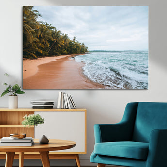 88125882-MGV-CV-36X24-Tropical Shoreline Wall Art Canvas Print, Framed Palm Trees Art Picture Print, Tropical Ocean Perfect Tropical Coastal Decor