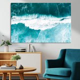 23828594-MGV-CV-36X24-Aerial Waves Wall Art Canvas Print, Framed Ocean Break Art Picture Print, Sea Foam Perfect Tropical Coastal Decor Artwork