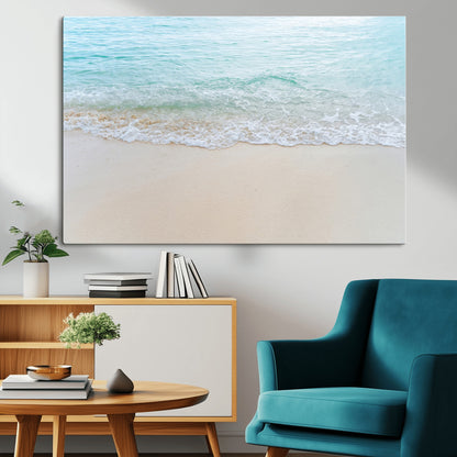 77194056-MGV-CV-36X24-Soft Shoreline Wall Art Canvas Print, Framed Gentle Waves Art Picture Print, Clear Water Perfect Minimalist Coastal Decor Artwork