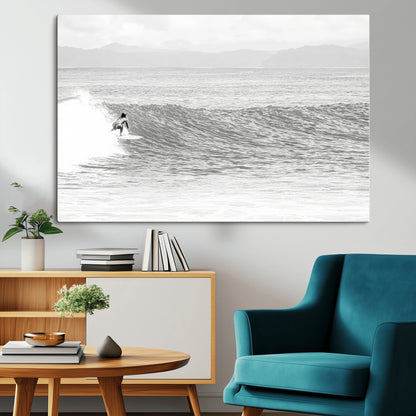 81535128-MGV-CV-36X24-Surfer Woman Wall Art Canvas Print, Framed Black Ocean Art Picture Print, Ocean Surfing Perfect Monochrome Coastal Decor Artwork