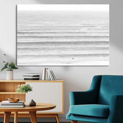 66534476-MGV-CV-36X24-Lone Surfer Wall Art Canvas Print, Framed Ocean Waves Art Picture Print, Minimal Sea Perfect Minimal Coastal Decor Artwork