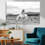 62789800-MGV-CV-36X24-White Horse Wall Art Canvas Print, Framed Woman Rider Art Picture Print, Equestrian Pose Perfect Western Boho Decor Artwork
