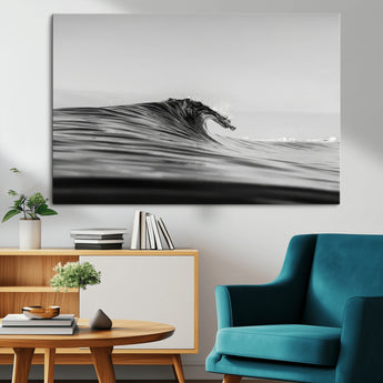 24029476-MGV-CV-36X24-Black Wave Wall Art Canvas Print, Framed Abstract Surf Art Picture Print, Minimalist Ocean Perfect Minimalist Coastal Decor
