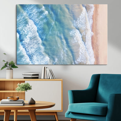 17641845-MGV-CV-36X24-Aerial Ocean Wall Art Canvas Print, Framed Blue Waves Art Picture Print, Sandy Shoreline Perfect Modern Coastal Decor Artwork