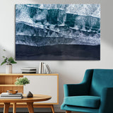 87941475-MGV-CV-36X24-Black Beach Wall Art Canvas Print, Framed Aerial Ocean Art Picture Print, Moody Coastal Perfect Modern Coastal Decor Artwork
