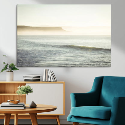 39310633-MGV-CV-36X24-Coastal Cliffs Wall Art Canvas Print, Framed Misty Ocean Art Picture Print, Morning Light Perfect Minimalistic Coastal Decor