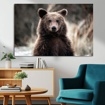47112103-MGV-CV-36X24-Brown Bear Wall Art Canvas Print, Framed Forest Wildlife Art Picture Print, Woodland Bear Perfect Rustic Cabin Decor Artwork