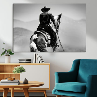 83102464-MGV-CV-36X24-Western Cowboy Wall Art Canvas Print, Framed Monochrome Horse Art Picture Print, Western Equestrian Perfect Rustic Western Decor