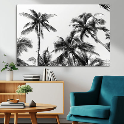 46641801-MGV-CV-36X24-Palm Tree Wall Art Canvas Print, Framed Black White Tropics Art Picture Print, Monochrome Palms Perfect Modern Tropical Minimalist