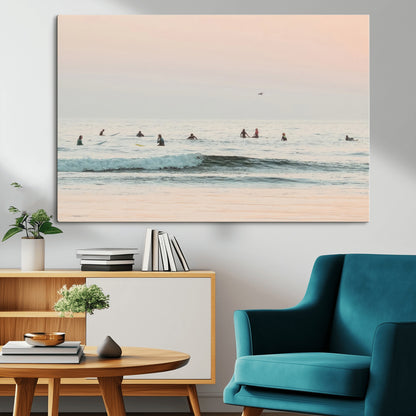 98888919-MGV-CV-36X24-Pastel Ocean Wall Art Canvas Print, Framed Soft Sunset Swimming Art Picture Print, Calm Sea Horizon Perfect Soft Coastal